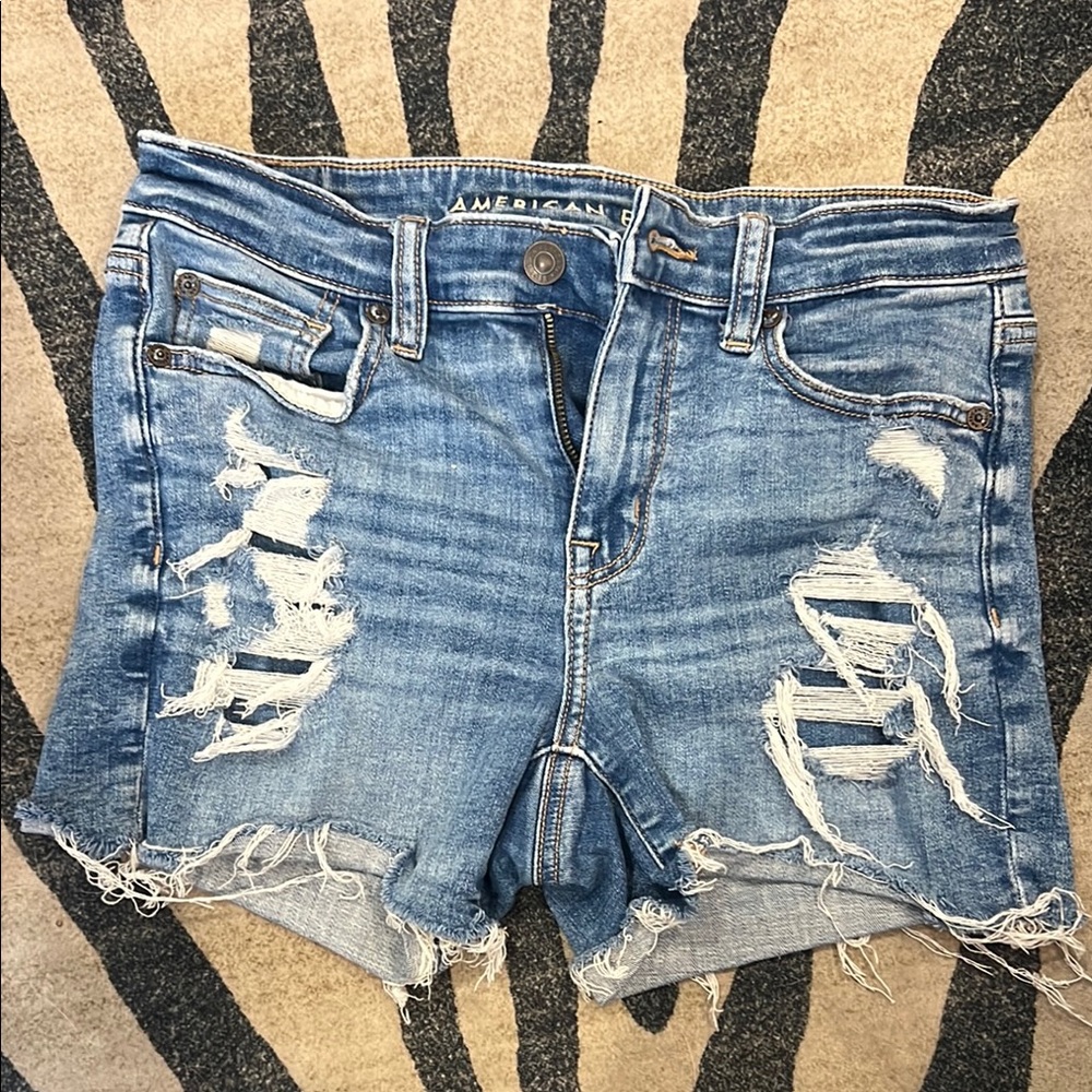 American Eagle Outfitters Blue Distressed Denim Shorts